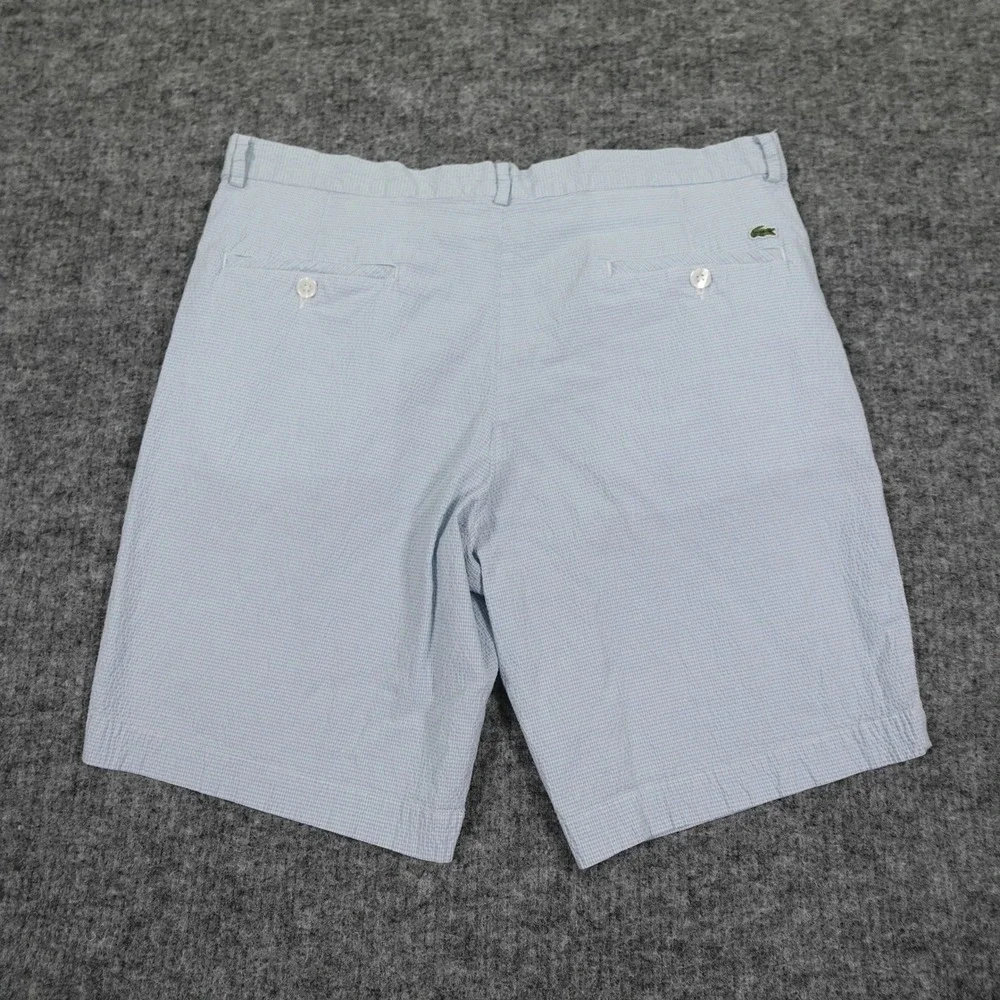 Lacoste Shorts Mens 36 Blue Check Seersucker Preppy Golf Casual Flat Front Chino